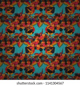 Traditional Indian floral seamless pattern in blue, orange and brown colors. Vector illustration.