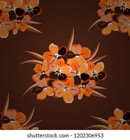 Traditional Indian floral seamless pattern with motley forget-me-not flowers in orange, beige and brown colors. Vector illustration.