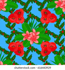 Traditional Indian floral seamless pattern on a blue background. Vector illustration.
