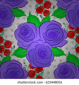 Traditional Indian floral seamless pattern with motley rose flowers and green leaves on a white background. Vector illustration.