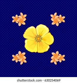 Traditional Indian floral seamless pattern with motley cosmos flowers on a blue background. Vector illustration.