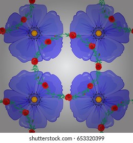 Traditional Indian floral seamless pattern with motley cosmos flowers on a gray background. Vector illustration.