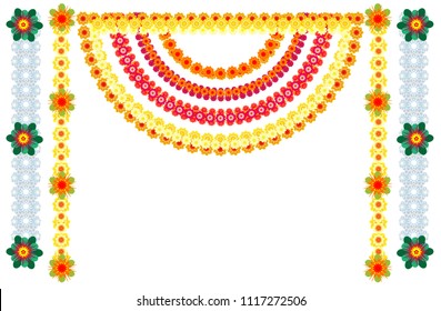 Traditional Indian flower garlands decoration for holiday. Isolated on white vector illustration