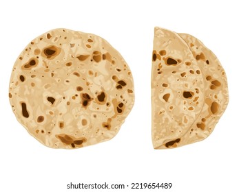 Traditional Indian Food Chapati The Phooli Roti, Fulka, Indian Bread, Flatbread, Flat Bread, Chapathi, Wheaten Flat Bread, Chapatti or Chappathi Vector eps 10. Perfect for wallpaper or design elements