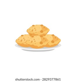 Traditional Indian Fried Puffed Bread Puri or Poori Illustration Isolated on White Background