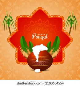 Traditional Indian Happy pongal festival greeting background design vector