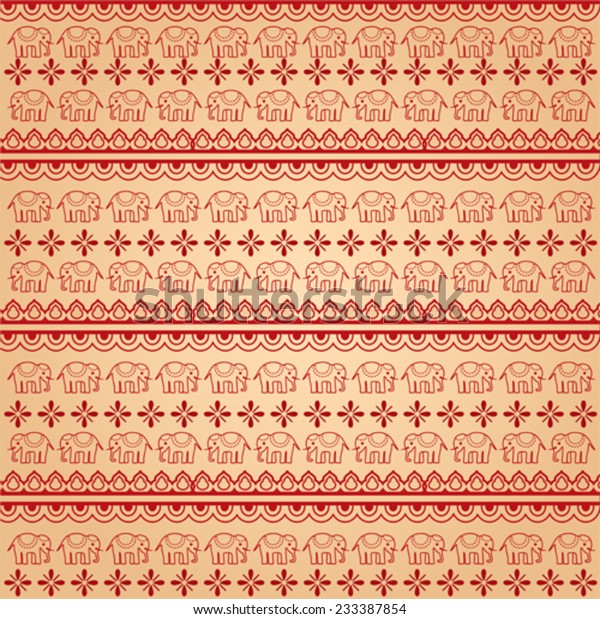 Traditional Indian Henna Elephant Pattern Wallpaper Stok Vektör