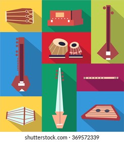 Traditional Indian Instruments Vector Flat Set Stock Vector (Royalty ...