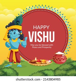 Traditional Indian Kerala Festival Happy Vishu banner design template.