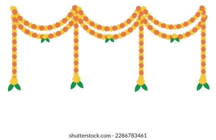 Traditional indian marigold toran floral garland vector,wedding and festival decoration,border flower decoration