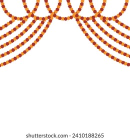 Traditional indian marigold toran floral garland vector,wedding and festival decoration,border flower decoration 