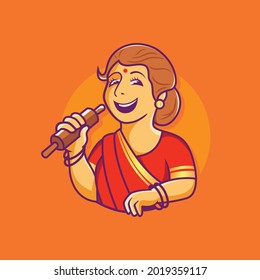 Traditional Indian Mother Cooking Vector
