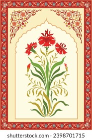 Traditional Indian Mughal floral Motif vector design. Botanical floral ethnic motif.