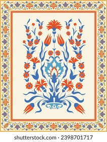 Traditional Indian Mughal floral Motif vector design. Botanical floral ethnic motif.