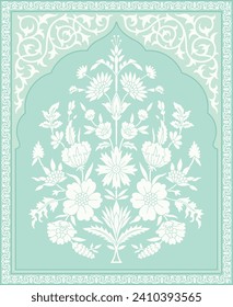 Traditional Indian Mughal flower motif. Mughal silhouette motif. Botanical floral ethnic motif.