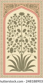 Traditional Indian Mughal flower motif. Botanical floral ethnic motif. Indian mughal flower motif with background.