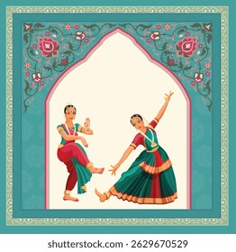 Traditional Indian Mughal plant, Mughal art, peacock garden, Mughal dancing woman in a garden, Pattern on the palace, Jaipur, Mughal Traditional colourful arch gate vector pattern