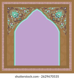 Traditional Indian Mughal plant, Mughal art, peacock garden, Mughal dancing woman in a garden, Pattern on the palace, Jaipur, Mughal Traditional colourful arch gate vector pattern