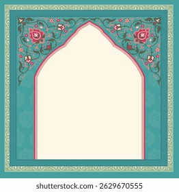 Traditional Indian Mughal plant, Mughal art, peacock garden, Mughal dancing woman in a garden, Pattern on the palace, Jaipur, Mughal Traditional colourful arch gate vector pattern