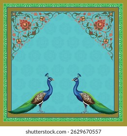 Traditional Indian Mughal plant, Mughal art, peacock garden, Mughal dancing woman in a garden, Pattern on the palace, Jaipur, Mughal Traditional colourful arch gate vector pattern