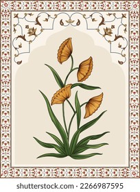 Traditional Indian Mughal plant illustration. Mughal Flowers Motif Miniature Paintings.