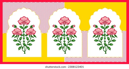 Traditional Indian Mughal plant illustration. Botanical floral ethnic motif, Print on demand , frames posters , wall art , textile print tote bags  envelope design invitation card