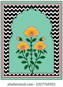 Traditional Indian Mughal plant illustration. Botanical floral ethnic motif, Print on demand , frames posters , wall art , textile print , tote bags