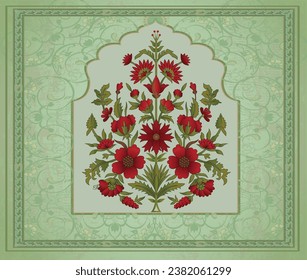 Traditional Indian Mughal plant illustration, Jharoka , Mughal art , Decorative Indian beautiful Mughal illustration plant for print.