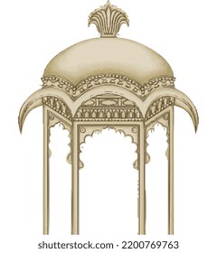 Traditional Indian Mughal temple, arch monument vector illustration