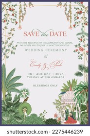 Traditional Indian Mughal Wedding Card Design. Save the date Invitation card for printing vector illustration.