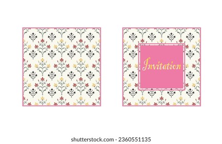 Traditional Indian Mughal Wedding Card Design. Invitation card for printing vector illustration.
