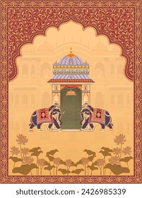 
Traditional Indian Mughal wedding invitation card design. Beautiful Indian wedding invitation card template design.