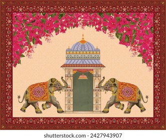 Traditional Indian Mughal wedding invitation card design. Indian wedding invitation card template design.