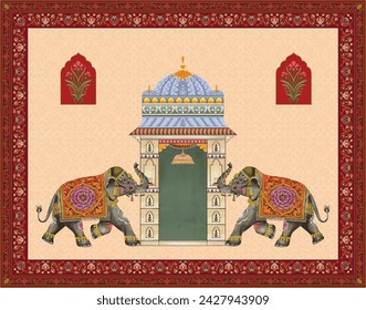 Traditional Indian Mughal wedding invitation card design. Indian wedding invitation card template design.