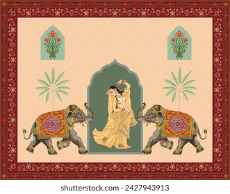 Diseño tradicional de la tarjeta de invitación de boda india mogol. Diseño de plantilla de tarjeta de invitación de boda india.