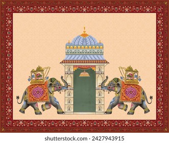 Traditional Indian Mughal wedding invitation card design. Indian wedding invitation card template design.