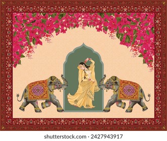 Traditional Indian Mughal wedding invitation card design. Indian wedding invitation card template design.