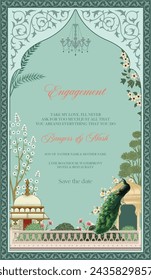 Traditional Indian Mughal wedding invitation card design. Wedding invitation card template design.