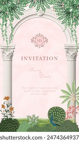 Traditional Indian Mughal wedding invitation card design. Wedding invitation card template design.