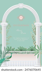 Traditional Indian Mughal wedding invitation card design. Wedding invitation card template design.