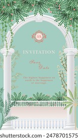 Traditional Indian Mughal wedding invitation card design. Wedding invitation card template design.