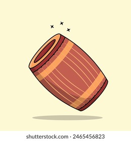 Traditional indian music instrument, hand made wooden and leather Dhol or Hand Drum flat illustration