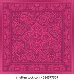 Traditional Indian ornament. Scarf pink. The image can be used as a background template, the substrate, wallpaper, when printing on the cloth in the textile industry