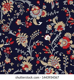 traditional indian paisley pattern on navy  background