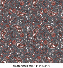 traditional indian paisley pattern on gray background