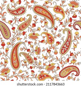 traditional Indian paisley pattern on white background 