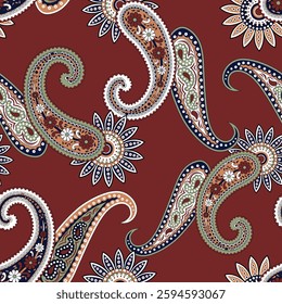 Traditional Indian Paisley pattern on maroon background