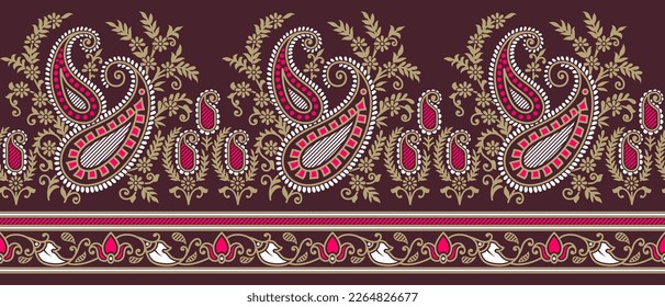 Traditional Indian Paisley Seamless Border 