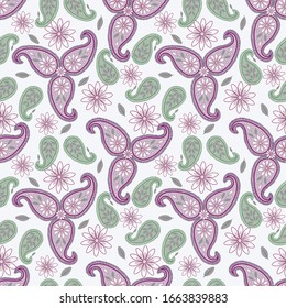 Traditional Indian paisley seamless pattern. Abstract floral vector texture. Folk motif. Boho style wallpapers. Elegant vintage background. Repeatable design for decoration, textile, fabric, cloth