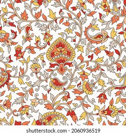 traditional Indian paisley seamless pattern on white background